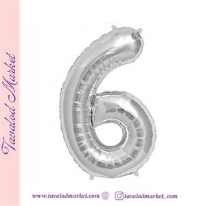 بادکنک فویلی عدد 6 رنگ نقره ای