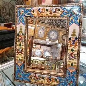 آینه زیبای مینیاتور طرح شکار