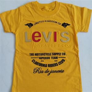 تیشرت تک پسرانه نخی سایز 40تا55 زرد طرح levis 