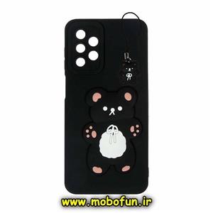قاب گوشی Galaxy A33 5G سامسونگ طرح سیلیکونی ژله ای سه بعدی برجسته عروسکی محافظ لنز دار آویزدار مشکی کد 352