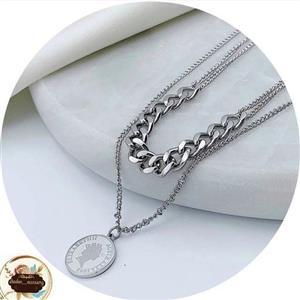 گردنبند دو تایی زنانه کارتیر و زنجیر دیپلمات و سکه الیزابت زیورآلات رنگ ثابت