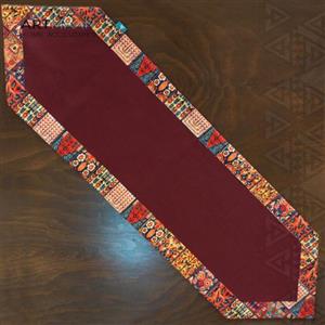رانر مخمل آستر دار طرح خشتی زرشکی آرت مان سایز 35x105  منگوله دار
