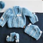 ست دستبافت نوزادی مناسب برای 0تا6ماه رنگ آبی کاموای نرم وبدون پرز سبک وشیک
