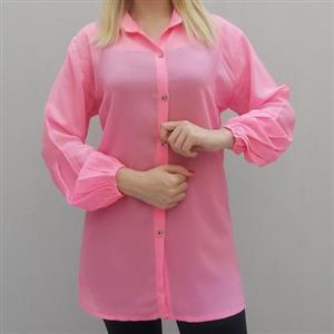 شومیز حریر ساده رنگ صورتی کد 4045
