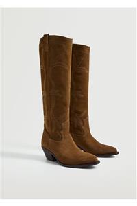 بوت پاشنه بلند قهوه ای زنانه مانگو MANGO (برند اسپانیا)
