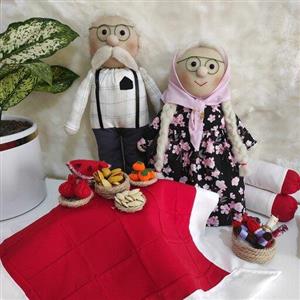 عروسک سنتی یلدا،عروسک ننه جون و اقا با لحاف کرسی،پیر زن پیر مرد کرسی 