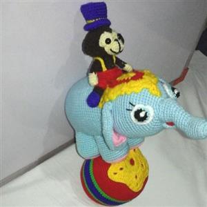 عروسک بافتنی_فیل_میمون_سیرک_دست بافت