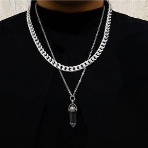 گردنبند دو لاین با پلاک سنگی با زنجیر کارتیر رنگ ثابت