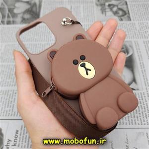 قاب گوشی iPhone 13 Pro Max آیفون سیلیکونی کوله ای طرح خرس بامزه به همراه بندآویز قهوه ای کد 416