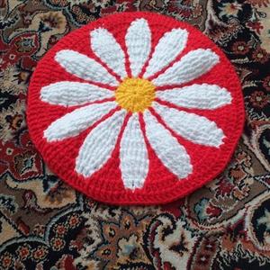 زیر قابلمه ای بافتنی طرح گل