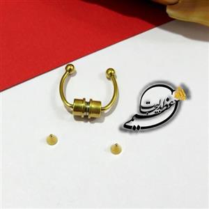 پیرسینگ مگنتی ، پیرسینگ آهرنبایی بینی فیک بدون نیاز به سوراخ بودن بینی از جنس استیل رنگ ثابت با سری توپی و فلشی طلایی