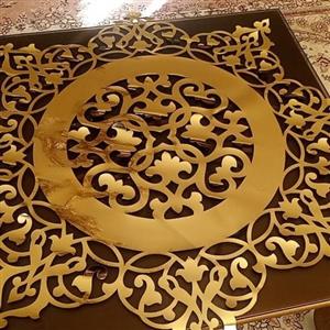 رومیزی آئینه ای طلایی.. ترکیب اسلیمی ولانه زنبوری