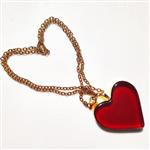 گردنبند قلب شیشه ای قرمز زنجیر استیل آبکاری طلا ظریف با زنجیر کوتاه سایز بزرگ با زنجیر بلند رومانتویی