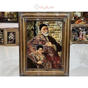 تابلو فرش پیرمرد و پسربچه فرش ، با کیفیت قاب درجه یک، محصول تبریز