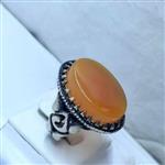 انگشتر نقره زیبا رکاب هنری نگین عقیق یمانی ابدار و با کیفیت پرتقالی