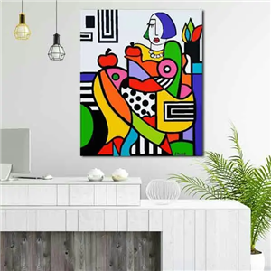 تابلو بوم چاپی لاویا طرح کوبیسم زن و سیب کد ART-2056