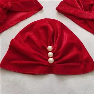 توربان مخمل کشی رنگ قرمز مروارید دوزی فری سایز اندازه استاندارد