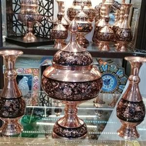 ست گلدان و شکلات خوری حکاکی روی مس 