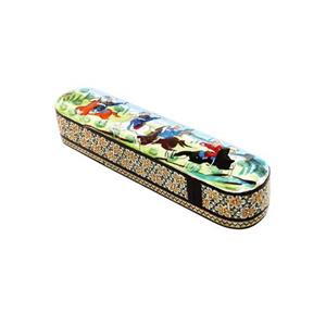 قلمدان کشویی دو گل تاج دار کوچک خاتم کاری(طرح شکار 2) 