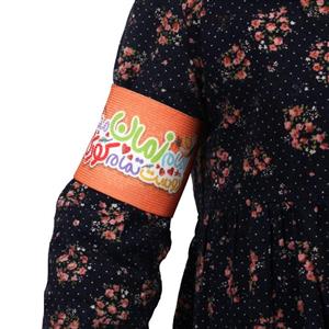 بازوبند کشی کودکانه با شعار امام زمان مهربان دوست تمام کودکان رنگ نارنجی