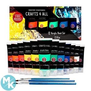 رنگ اکریلیک CRAFTS 4 ALL حجم 75 میلی لیتر 12 عددی