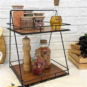 استند دوطبقه مربع فلزی کف چوبی S102