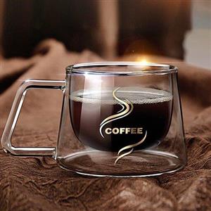 ماگ دوجداره پیرکس  کافی coffee  وارداتی ,سایز متوس