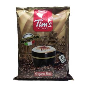 کاپوچینو تیمز بسته 20 تایی. هر بسته حاوی 20 ساشه 25 گرمی کاپوچینو و پودر گرانول شیرین کننده.