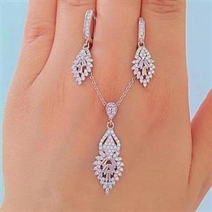 نیم ست زنانه نقره عیار 925با آبکاری طلا سفید بدون ریزش نگین 