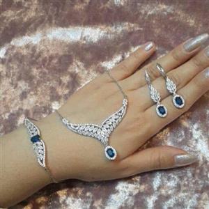 سرویس نقره زنانه عیار 925 با آبکاری طلا سفید بدون ریزش نگین ضد حساسیت 