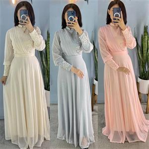 ماکسی لباس مجلسی پوشیده حریر اکلیلی سایزبزرگ 36 تا 50 عقد نامزدی سفید رنگی سوگند