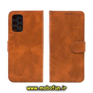 کیف گوشی Galaxy A32 4G سامسونگ مگنتی طرح چرم کتابی محافظ لنزدار قهوه ای کد 608