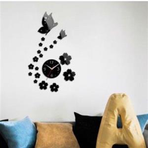 ساعت دیواری مولتی استایل در دو رنگ طلایی و نقره ای، طرح گل و پروانه