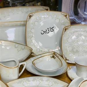سرویس چینی پردیس طرح کاژین 105 پارچه 12 نفره طلایی وفیروزه ای