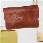 کیف چرم طبیعی طرح سنگی زنانه (تسلا) مشکی عسلی زرشکی