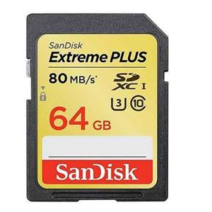 کارت حافظه SDXC سن دیسک مدل  Extreme Plus  کلاس 10 استاندارد UHS-I U3 سرعت 533X 80MBps ظرفیت 64 گیگابایت کارت حافظه SDXC سن دیسک مدل  Extreme Plus  کلاس 10 استاندارد UHS-I U3 سرعت 80MBps ظرفیت 64 گیگابایت