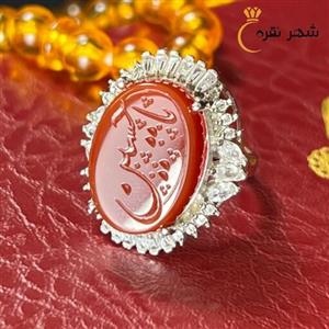 انگشتر زنانه عقیق سرخ خطی
