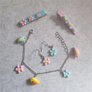 ست  چانکی دستبند و گوشواره و گل سر,ست ترند، bts،چانکی.ست زیور آلات خمیری