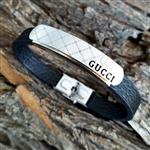 دستبند چرم و استیل طرح GUCCI