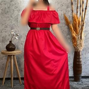 پیراهن نخی زنانه یقه قایقی