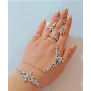 سرویس نقره زنانه با عیار 925 و آبکاری طلا سفید بدون ریزش نگین ضد حساسیت 