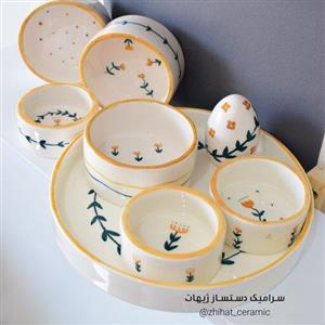 هفت سین و ظرف پذیرایی سرامیکی طرح نارنج سبز