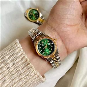 ساعت زنانه رولکس بند دو رنگ صفحه سبز با  موتور 