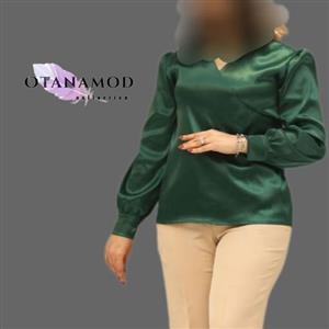 شومیز ساتن تک رنگ سبز کله غازی سایز 38تا 48 قابل سفارش تا سایز 52
