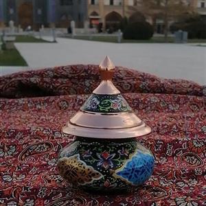 قندان نقلی مس و پرداز  10سانتی اثر استاد قاسمی