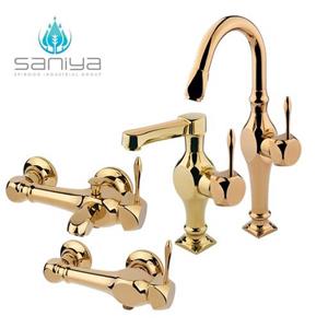 شیرآلات سانیا ست شیرآلات مدل تندیس با روشویی کوتاه آبریزدار طلایی