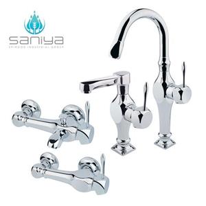 شیرآلات سانیا ست شیرآلات مدل تندیس با روشویی کوتاه آبریزدار کروم براق