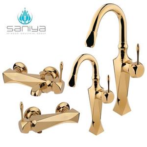 شیرآلات سانیا ست شیرآلات مدل الماس با روشویی بلند علم دار طلایی
