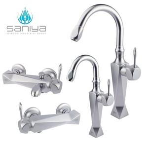 شیرآلات سانیا ست شیرآلات مدل الماس با روشویی بلند علم دار کروم مات