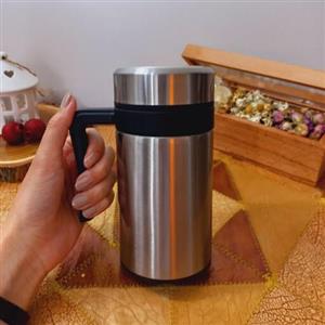 فلاسک پارچی دوجداره استیل درجه یک 304 - درب پیچی  و داری فیلتر متحرک - بدون نشتی- حجم 450 میلی لیتر